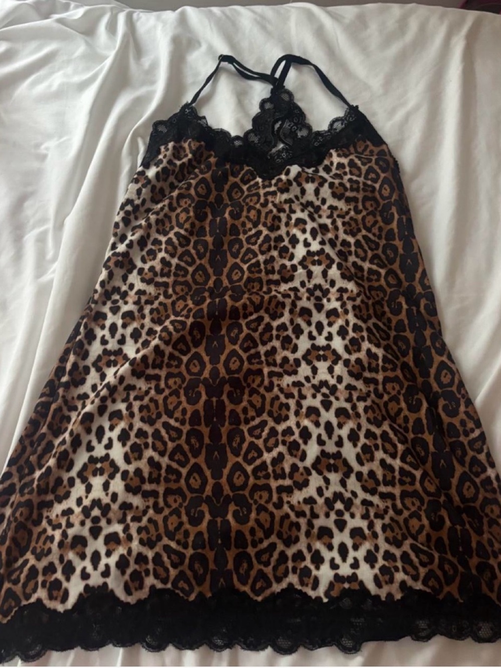 Amazon Leopard Print Lace-Trim Chemise Slip - Brown & Black